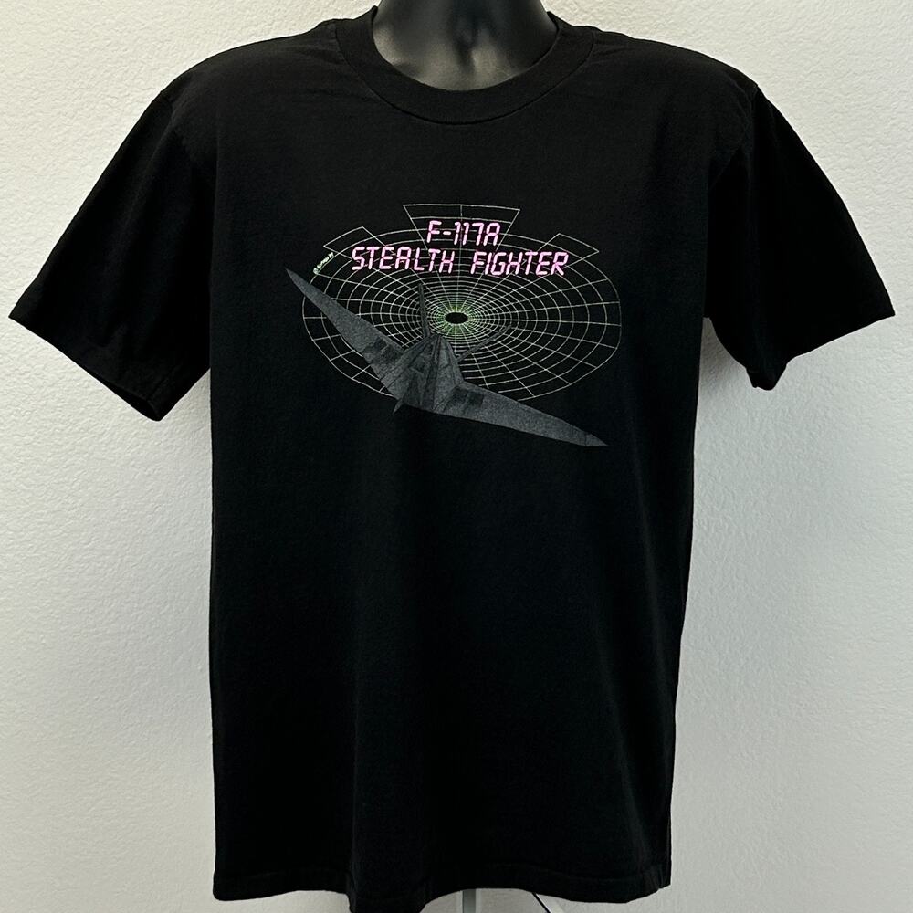 Vintage 90s Stealth Fighter F-117A T Shirt L Large Black USAF Air Force USA Made
